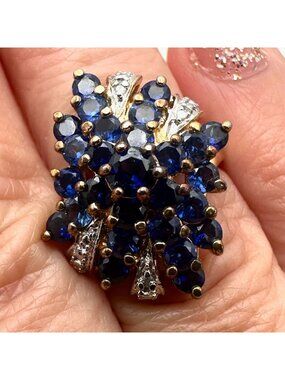 Ross Simons Blue Sapphire Diamond Gold Plated Sterling Silver Ring Size 7